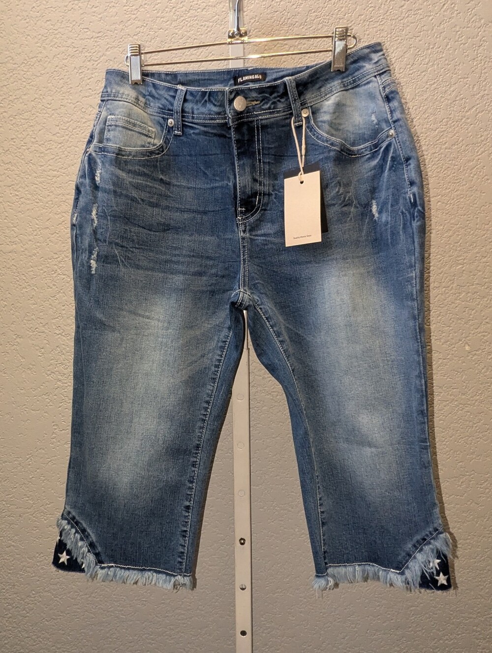 Flamingals Patriotic USA Flag Star Capri Denim Jeans Size L